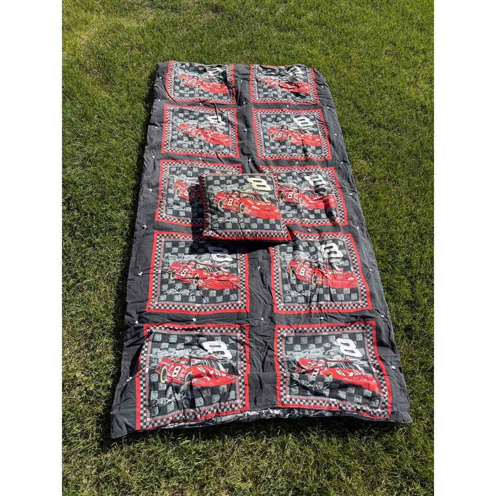 Vintage NASCAR Reversible Comforter Dale Earnhardt Jr #8 Rusty Wallace #2 Pillow